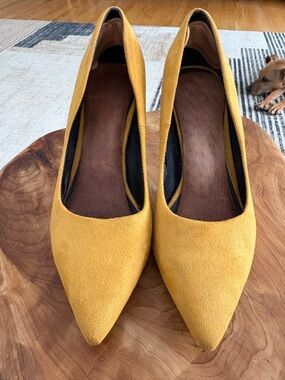 Women's Pointed-Toe Suede Pumps in Mustard Yellow